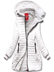 Biała przejściowa długa pikowana kurtka płaszczyk z odpinanym kapturem