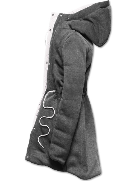 Beżowa casualowa dwustronna zimowa pikowana ciepła kurtka płaszczyk z kapturem XS