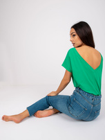 Zielona, gładka bluzka, top basic, t-shirt z dekoltem V z tyłu