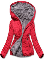 Czerwona dwustronna zimowa pikowana kurtka futerko