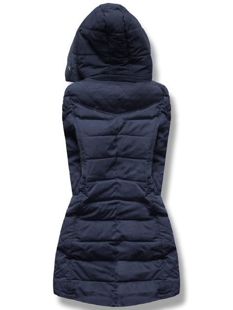 Granatowa zimowa modnie pikowana kurtka płaszczyk z kapturem 