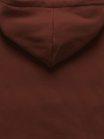 Czekoladowa długa bluza na suwak z kapturem obszytym wewnątrz modną wstawką z napisami