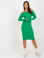 Zielona prążkowana dopasowana sukienka hiszpanka