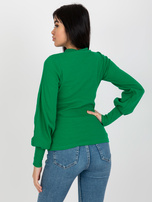 Zielona rewelacyjna prążkowana dopasowana bluzka bufki