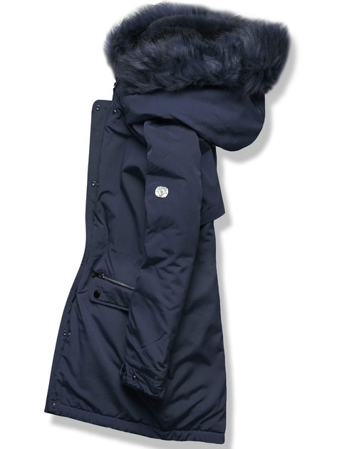 Granatowa zimowa kurtka parka płaszczyk na misiu z kapturem