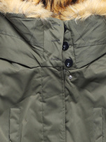 Khaki ciepła zimowa kurtka parka płaszczyk z kołnierzem na futerku