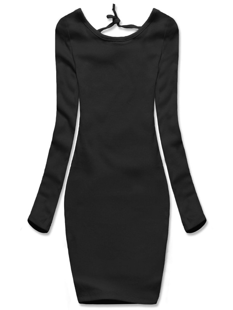 Czarna sukienka prążkowana z odkrytymi plecami i tylnym wiązaniem