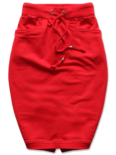 Czerwona dresowa wiązana spódnica z kieszeniami basic