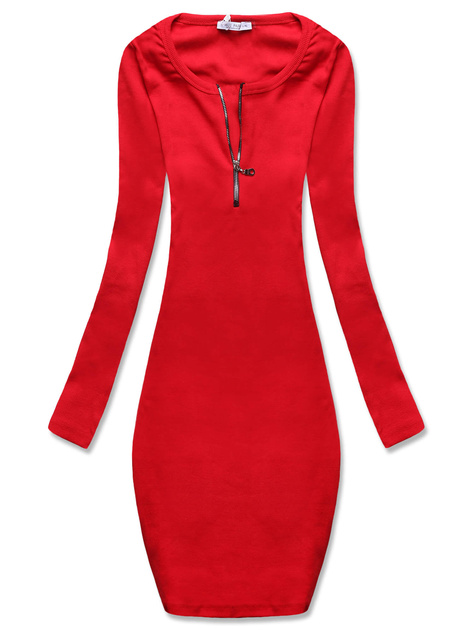 Czerwona prążkowana kapitalna sukienka z suwakiem 